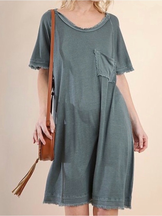 Umgee Dresses & Skirts - Umgee Grey Short Sleeve Fringe T-shirt Dress